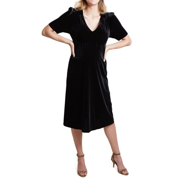 New Ingrid + Isabel Velvet Short Sleeve Dress Black Size Small - Picture 1 of 3